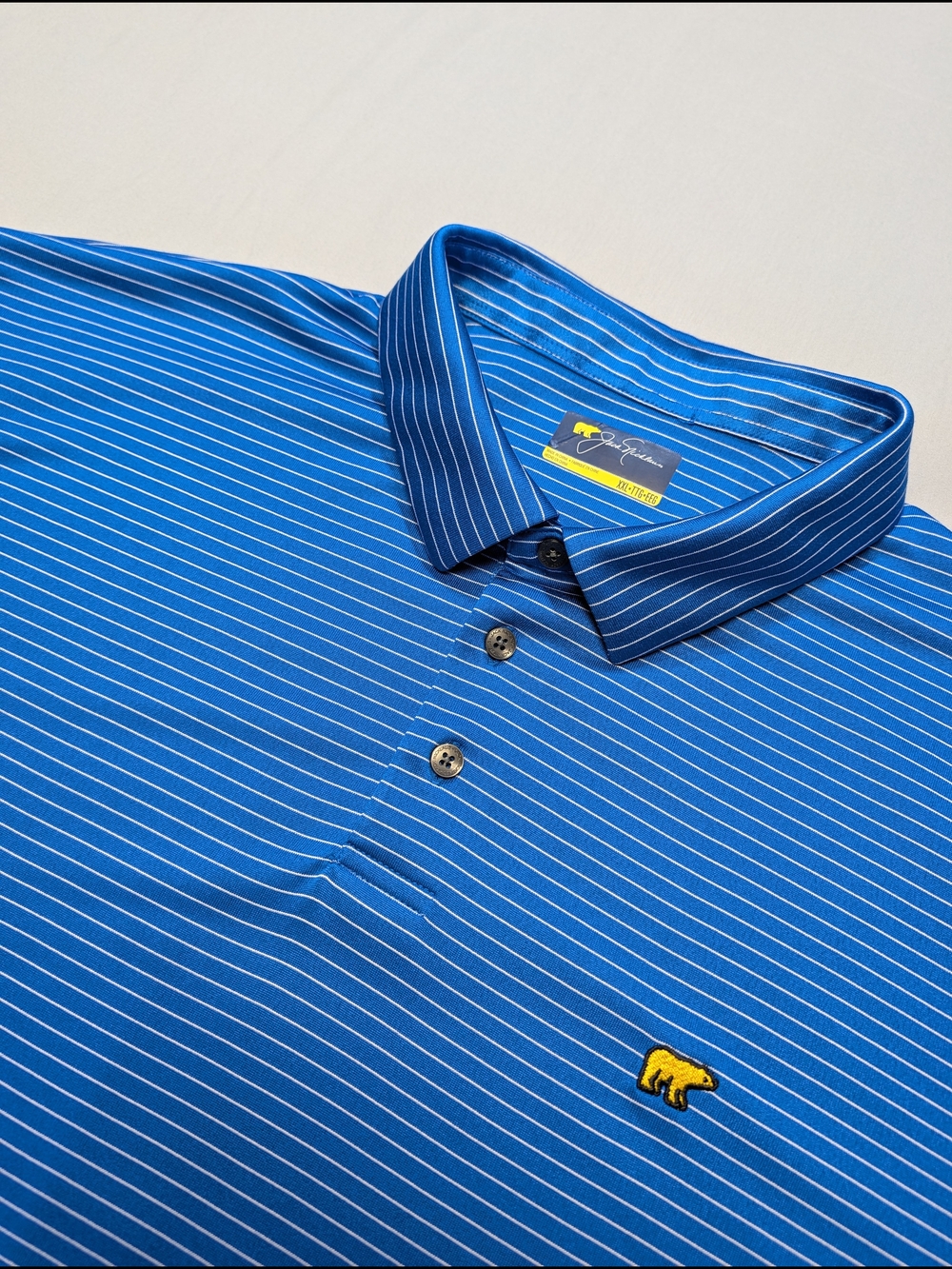 Jack Nicklaus Golf Polo Men's XXL Blue Striped Stretch Gold Bear Logo